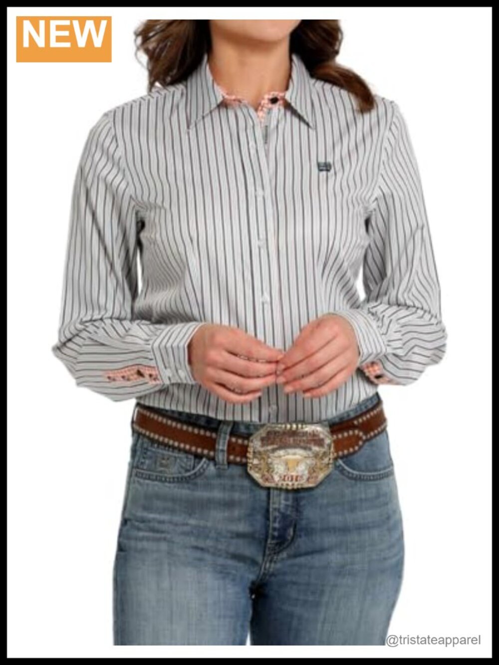 Women's Long Sleeve 100% Cotton Striped Button Down Shirt